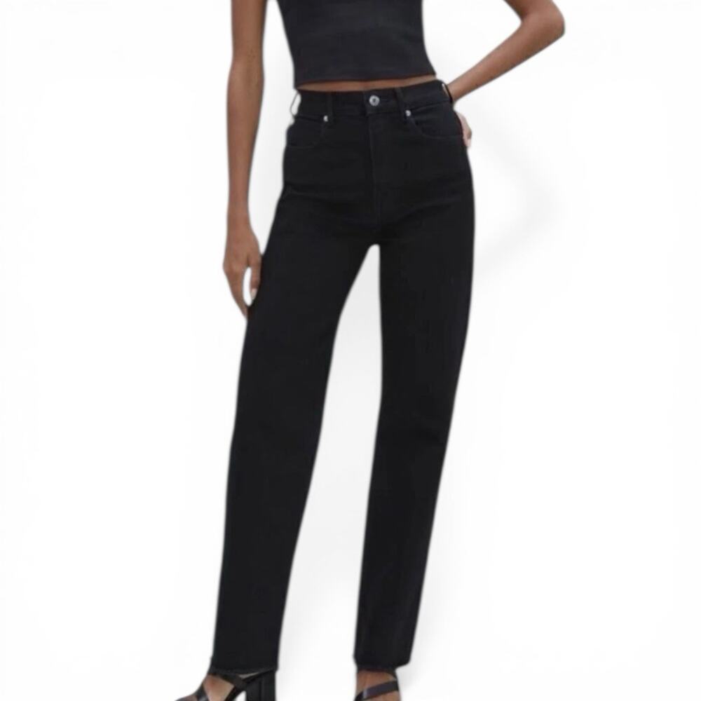 NWT Everlane The Way High Jeans Black Organic Cotton Straight Leg Size 24 Long